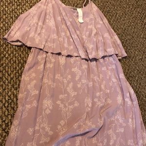 Lilac purple and white floral mid length dress
